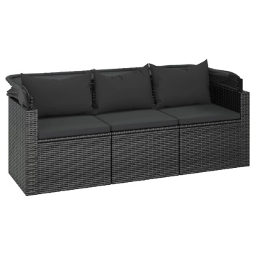 Set mobilier de grădină cu perne, 4 piese, negru, poliratan - Img 5
