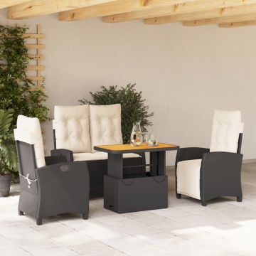 Set mobilier de grădină cu perne, 4 piese, negru, poliratan - Img 1
