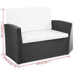 Set mobilier de grădină cu perne, 4 piese, negru, poliratan - Img 7