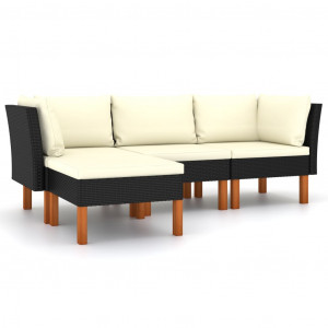 Set mobilier de grădină cu perne, 4 piese, negru, poliratan - Img 1