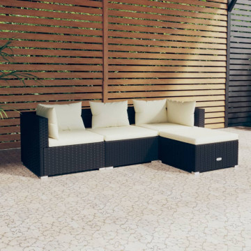 Set mobilier de grădină cu perne, 4 piese, negru, poliratan - Img 1