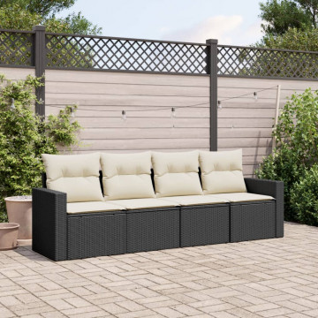 Set mobilier de grădină cu perne, 4 piese, negru, poliratan - Img 1