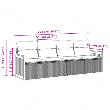 Set mobilier de grădină cu perne, 4 piese, negru, poliratan - Img 3