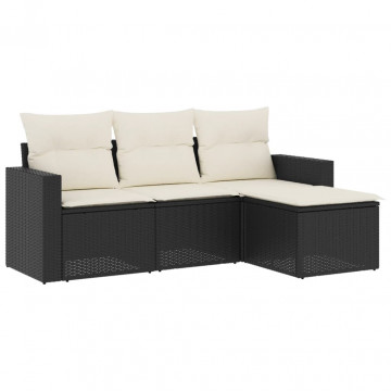 Set mobilier de grădină cu perne, 4 piese, negru, poliratan - Img 2