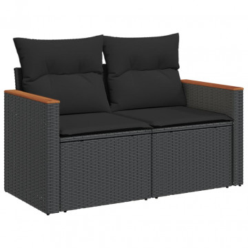Set mobilier de grădină cu perne, 4 piese, negru, poliratan - Img 3