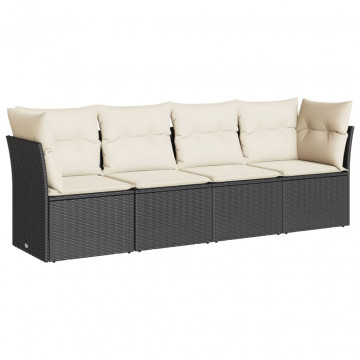 Set mobilier de grădină cu perne, 4 piese, negru, poliratan - Img 2