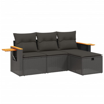 Set mobilier de grădină cu perne, 4 piese, negru, poliratan - Img 2