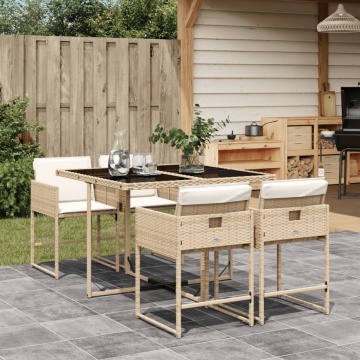 Set mobilier de grădină cu perne, 5 piese, bej, poliratan - Img 1