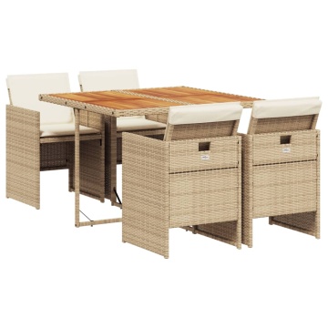 Set mobilier de grădină cu perne, 5 piese, bej, poliratan - Img 2