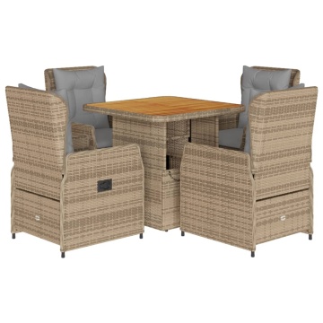 Set mobilier de grădină cu perne, 5 piese, bej, poliratan - Img 2