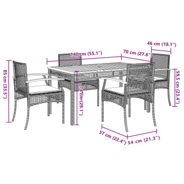 Set mobilier de grădină cu perne, 5 piese, bej, poliratan - Img 7