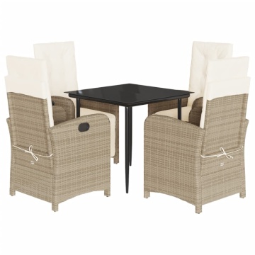 Set mobilier de grădină cu perne, 5 piese, bej, poliratan - Img 2