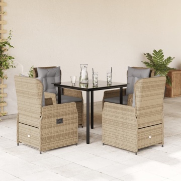 Set mobilier de grădină cu perne, 5 piese, bej, poliratan - Img 1