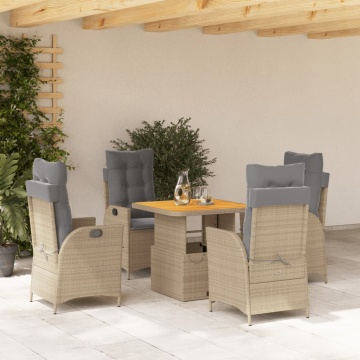 Set mobilier de grădină cu perne, 5 piese, bej, poliratan - Img 1