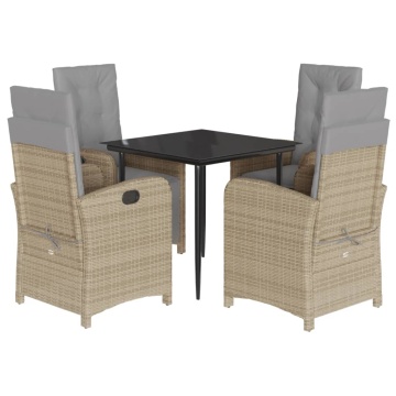 Set mobilier de grădină cu perne, 5 piese, bej, poliratan - Img 2