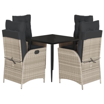 Set mobilier de grădină cu perne, 5 piese gri deschis poliratan - Img 2