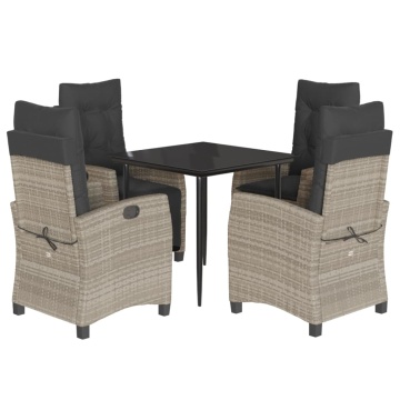 Set mobilier de grădină cu perne, 5 piese gri deschis poliratan - Img 2