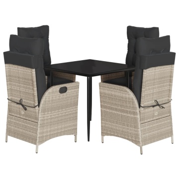 Set mobilier de grădină cu perne, 5 piese gri deschis poliratan - Img 2