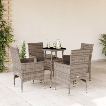 Set mobilier de grădină cu perne 5 piese gri poliratan & sticlă - Img 1