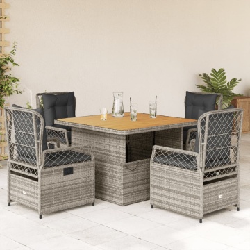 Set mobilier de grădină cu perne, 5 piese, gri, poliratan - Img 1