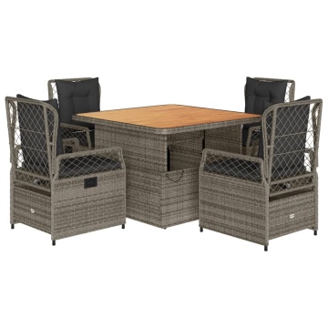 Set mobilier de grădină cu perne, 5 piese, gri, poliratan - Img 2