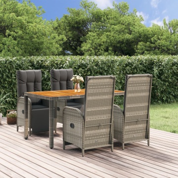 Set mobilier de grădină cu perne, 5 piese, gri, poliratan - Img 1