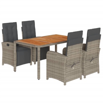 Set mobilier de grădină cu perne, 5 piese, gri, poliratan - Img 2
