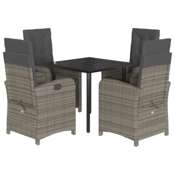 Set mobilier de grădină cu perne, 5 piese, gri, poliratan - Img 2