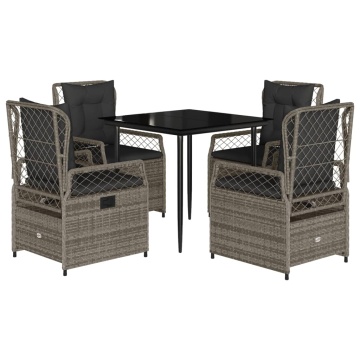 Set mobilier de grădină cu perne, 5 piese, gri, poliratan - Img 2