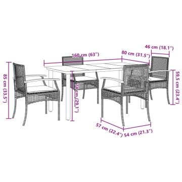 Set mobilier de grădină cu perne, 5 piese, gri, poliratan - Img 6
