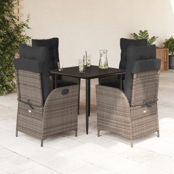 Set mobilier de grădină cu perne, 5 piese, gri, poliratan - Img 1