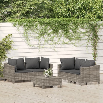 Set mobilier de grădină cu perne, 5 piese, gri, poliratan - Img 1