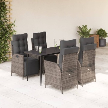Set mobilier de grădină cu perne, 5 piese, gri, poliratan - Img 1