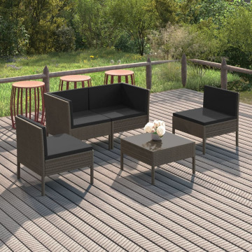 Set mobilier de grădină cu perne, 5 piese, gri, poliratan - Img 1