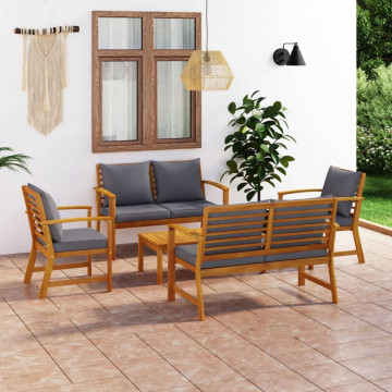 Set mobilier de grădină cu perne, 5 piese, lemn masiv acacia - Img 1