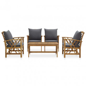 Set mobilier de grădină cu perne, 5 piese, lemn masiv de acacia - Img 2