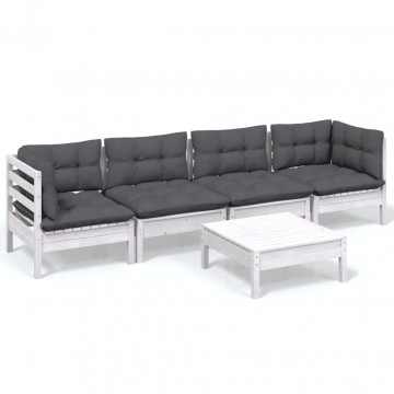 Set mobilier de grădină cu perne, 5 piese, lemn masiv de pin - Img 2