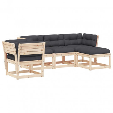 Set mobilier de grădină cu perne, 5 piese, lemn masiv de pin - Img 2