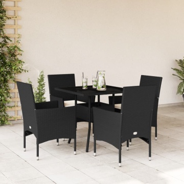 Set mobilier de grădină cu perne 5 piese negru poliratan&sticlă - Img 1