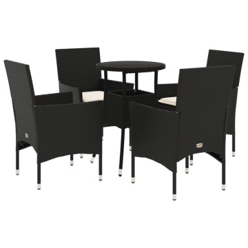 Set mobilier de grădină cu perne 5 piese negru poliratan&sticlă - Img 2