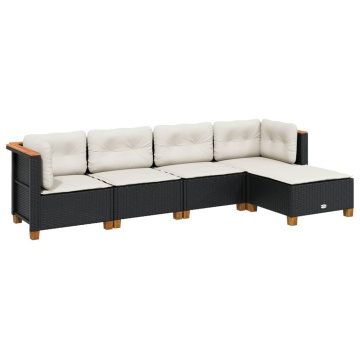 Set mobilier de grădină cu perne, 5 piese, negru, poliratan - Img 2