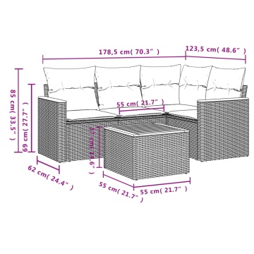 Set mobilier de grădină cu perne, 5 piese, negru, poliratan - Img 3