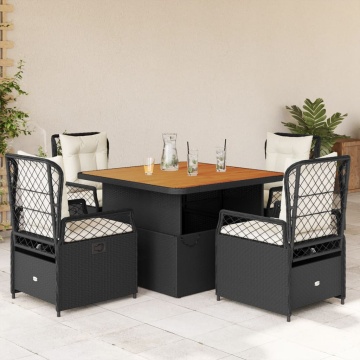 Set mobilier de grădină cu perne, 5 piese, negru, poliratan - Img 1