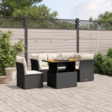 Set mobilier de grădină cu perne, 5 piese, negru, poliratan - Img 1