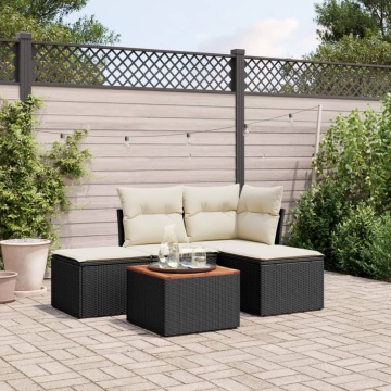 Set mobilier de grădină cu perne, 5 piese, negru, poliratan - Img 1