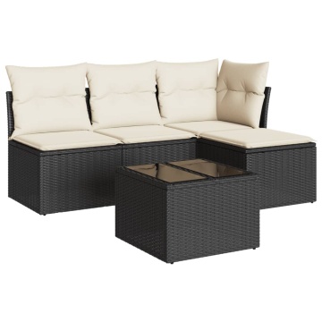 Set mobilier de grădină cu perne, 5 piese, negru, poliratan - Img 2