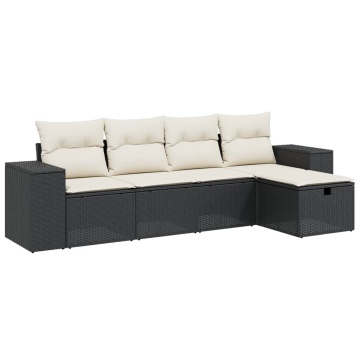 Set mobilier de grădină cu perne, 5 piese, negru, poliratan - Img 2