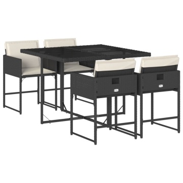 Set mobilier de grădină cu perne, 5 piese, negru, poliratan - Img 2