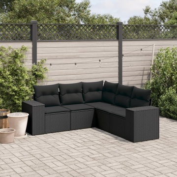Set mobilier de grădină cu perne, 5 piese, negru, poliratan - Img 1
