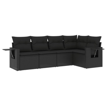 Set mobilier de grădină cu perne, 5 piese, negru, poliratan - Img 2